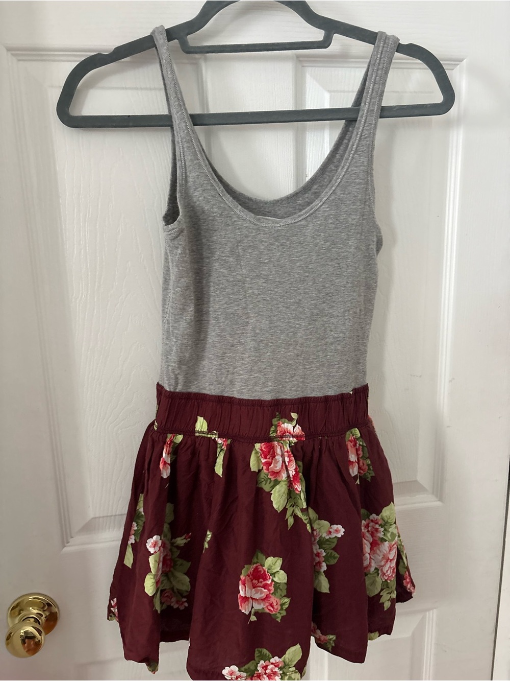 Abercrombie & Finch Girls' Gray Tank Top Dress with Burgundy Floral Skirt
